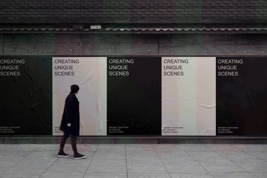 潮流城市街头户外围栏海报广告牌展板VI效果展示PSD贴图样机素材【002】